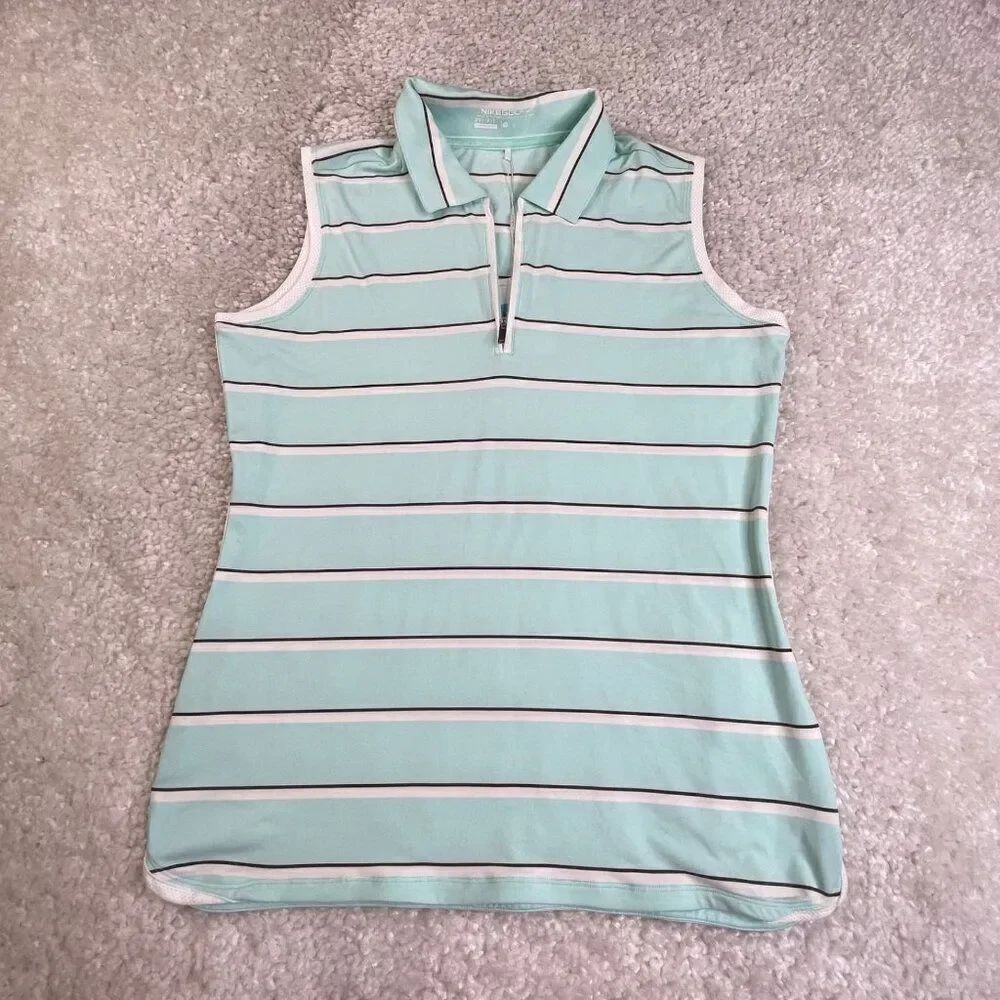 Nike Golf Dri Fit 1/4 Zip Blue Striped Sleeveless Top NEW DEFECT